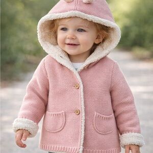 Carter’s Toddler Pink Sherpa-Lined Hooded Jacket Coat 24 Months Bear Ears